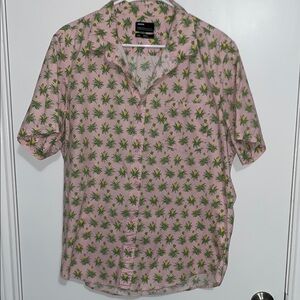 Pink Palm Tree Print Button Down XL